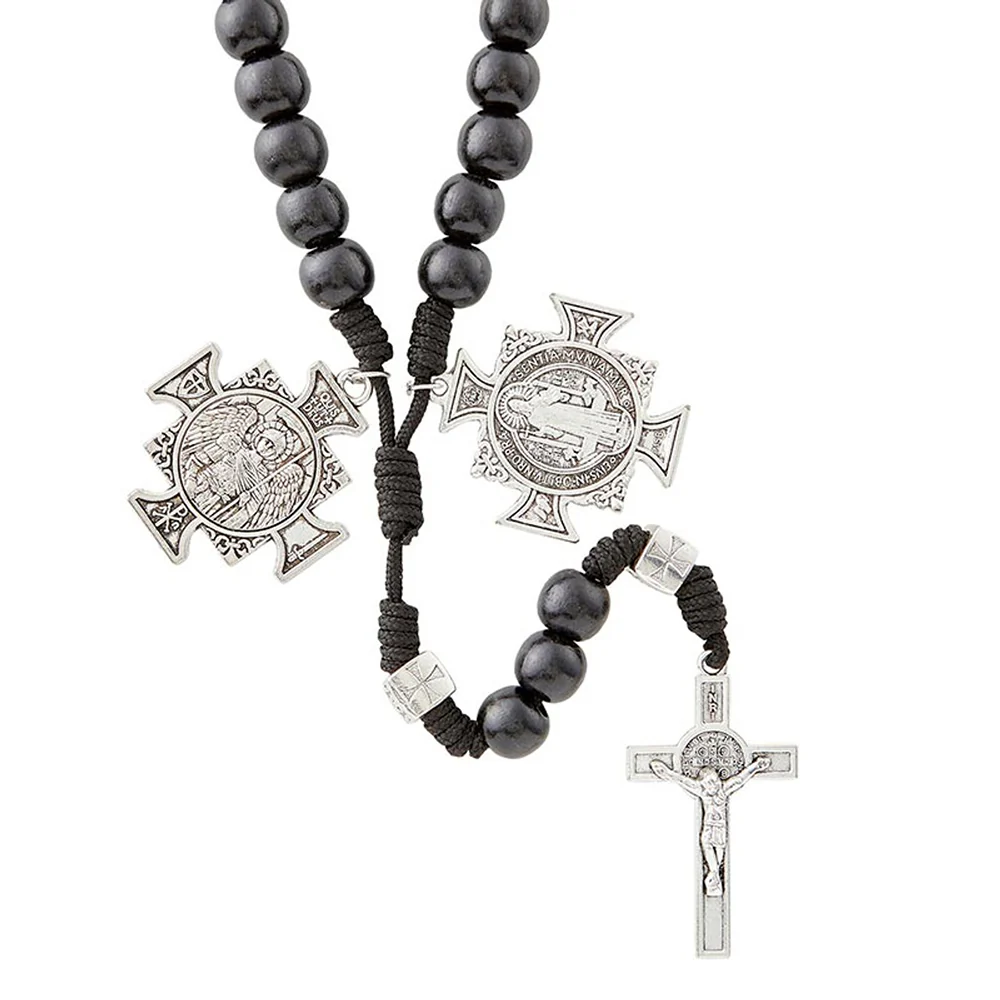 Sts. Michael & Benedict Spiritual Warrior Rosary - Black or Brown - Image 2