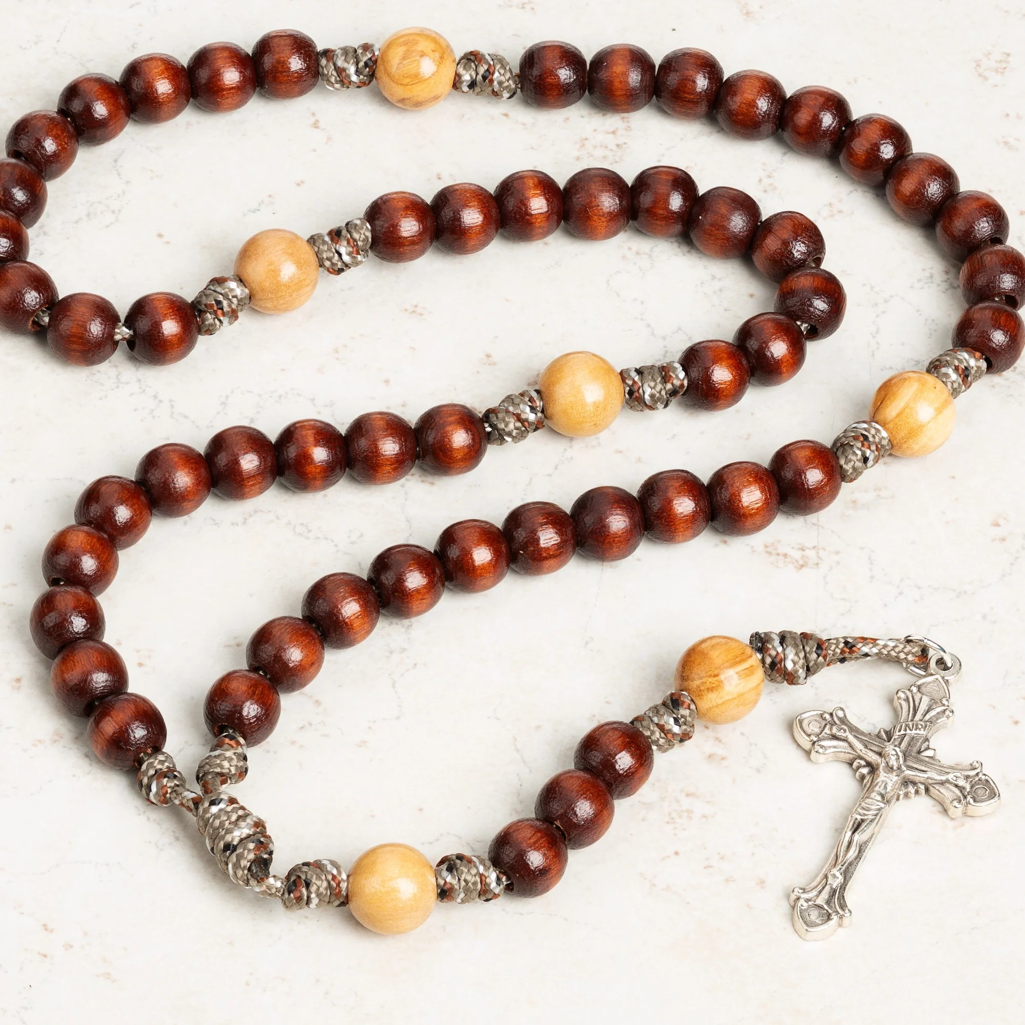 Two Tone Wood Paracord Rosary - Image 5