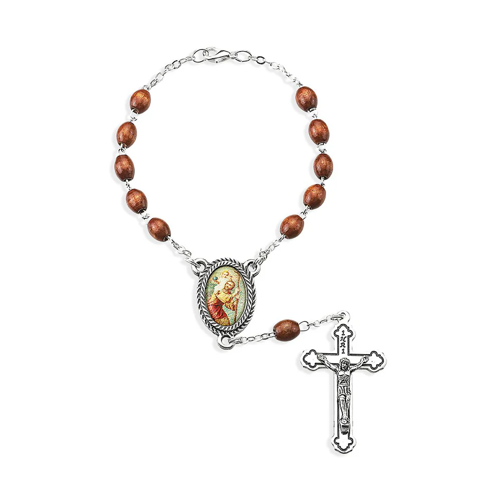 Wood Bead St. Christopher Auto Rosary- Black or Brown - Image 2